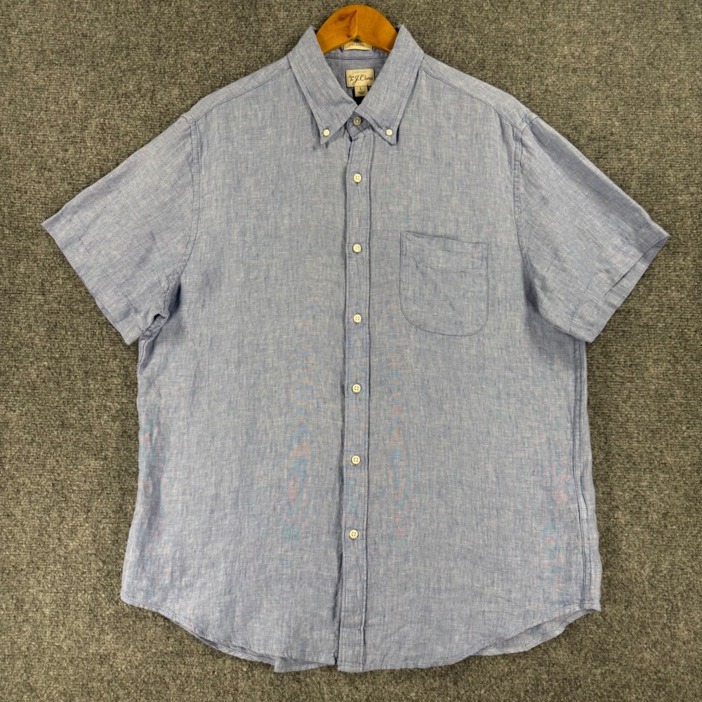 J.Crew Baird McNutt Irish Linen Shirt Men's Large Blue Short Sleeve Classic Fit